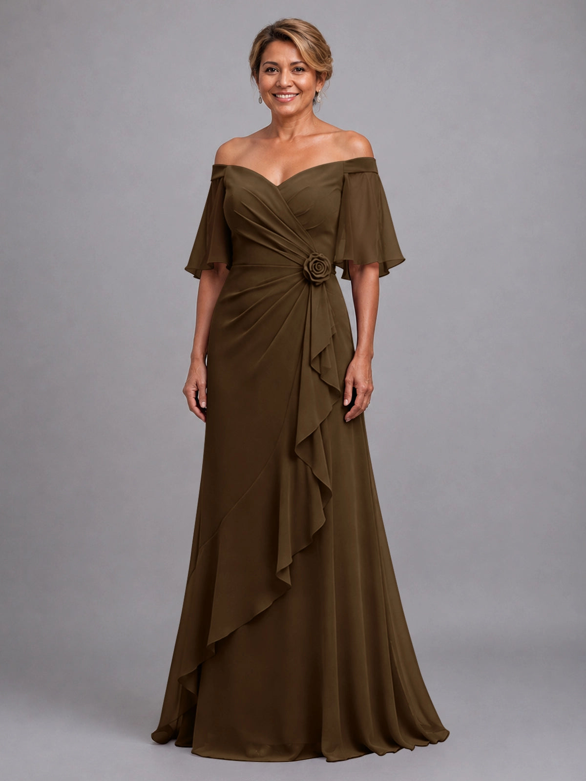 Chiffon Mother of the Bride Dress with 3D Rosette 