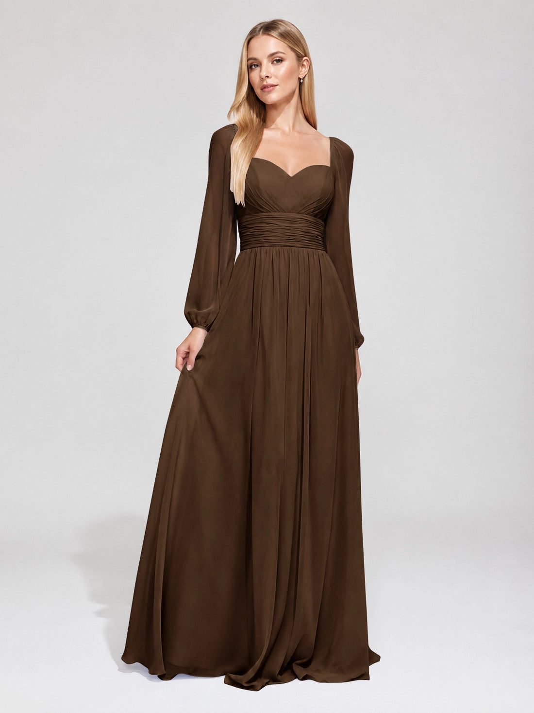 Elegant A-line Bridesmaid Dress with Long Sleeves