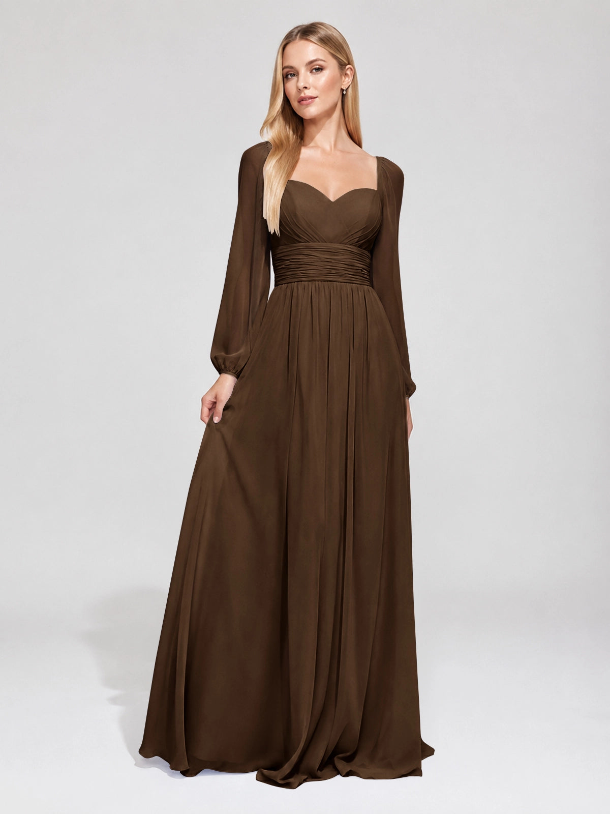 Elegant A-line Bridesmaid Dress with Long Sleeves