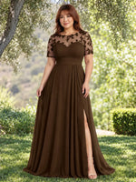Lace Mother of the Bride Dress with Illusion Neckline-Plus Size 