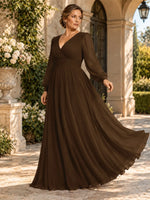 Chiffon Mother of the Bride Dress with Long Sleeves-Plus Size 
