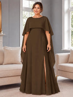 Chiffon Mother of the Bride Dress with Cape Overlay-Plus Size 
