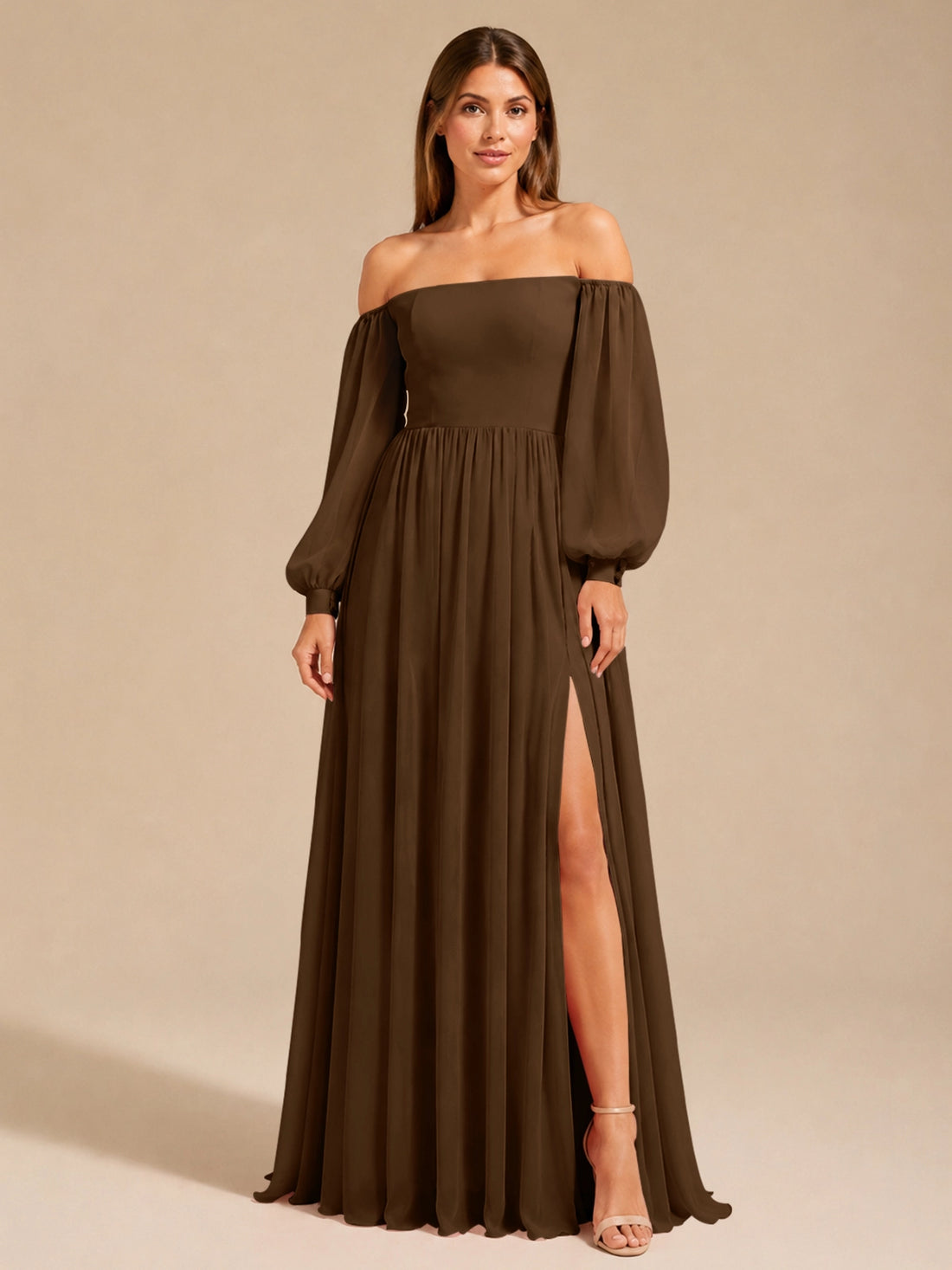 A-line Bridesmaid Dress with Long Bishop Sleeves 