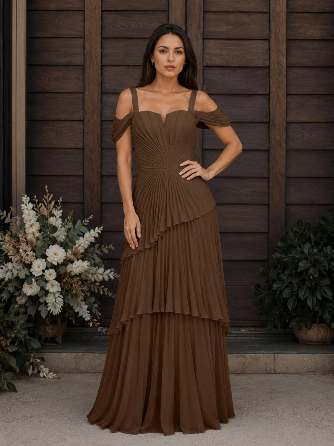 Chiffon Bridesmaid Dress with Cold-Shoulder 