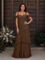 Chiffon Bridesmaid Dress with Cold-Shoulder 