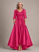 Satin Mother of the Bride Dress with Lace Sleeves 