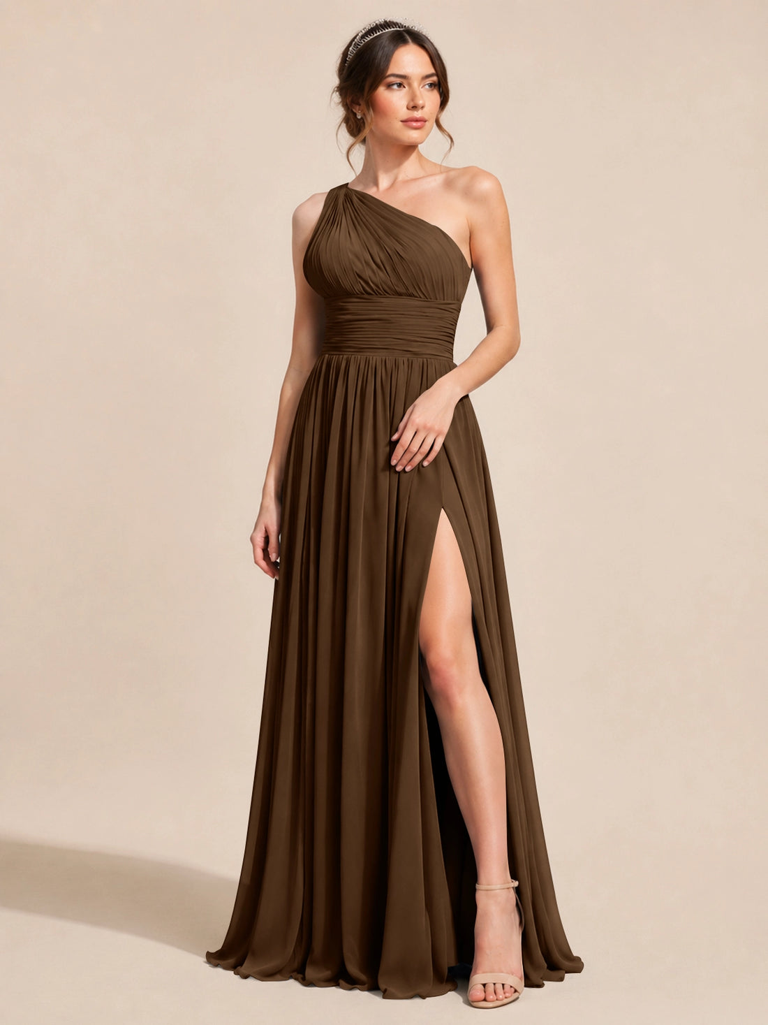 Chiffon Bridesmaid Dress with One-Shoulder Neckline 