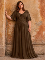 Cowl Neck Mother of the Bride Dress with Applique-Plus Size 