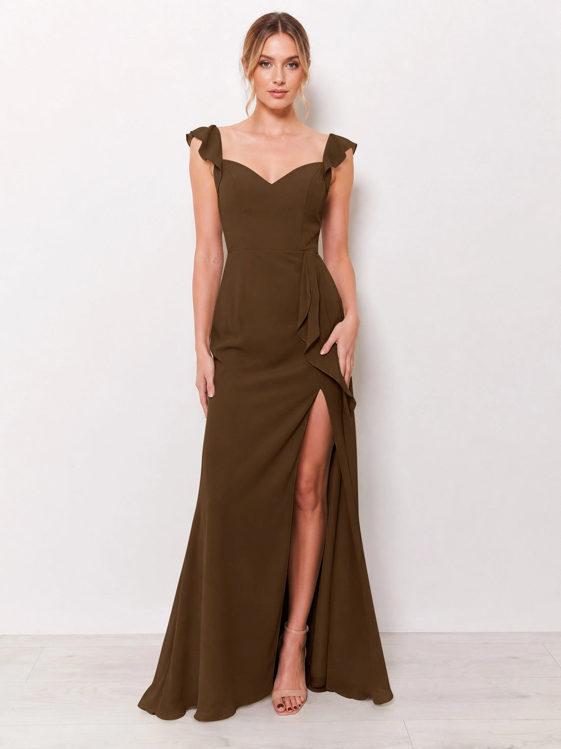 Chiffon Bridesmaid Dress with Ruffle Straps 