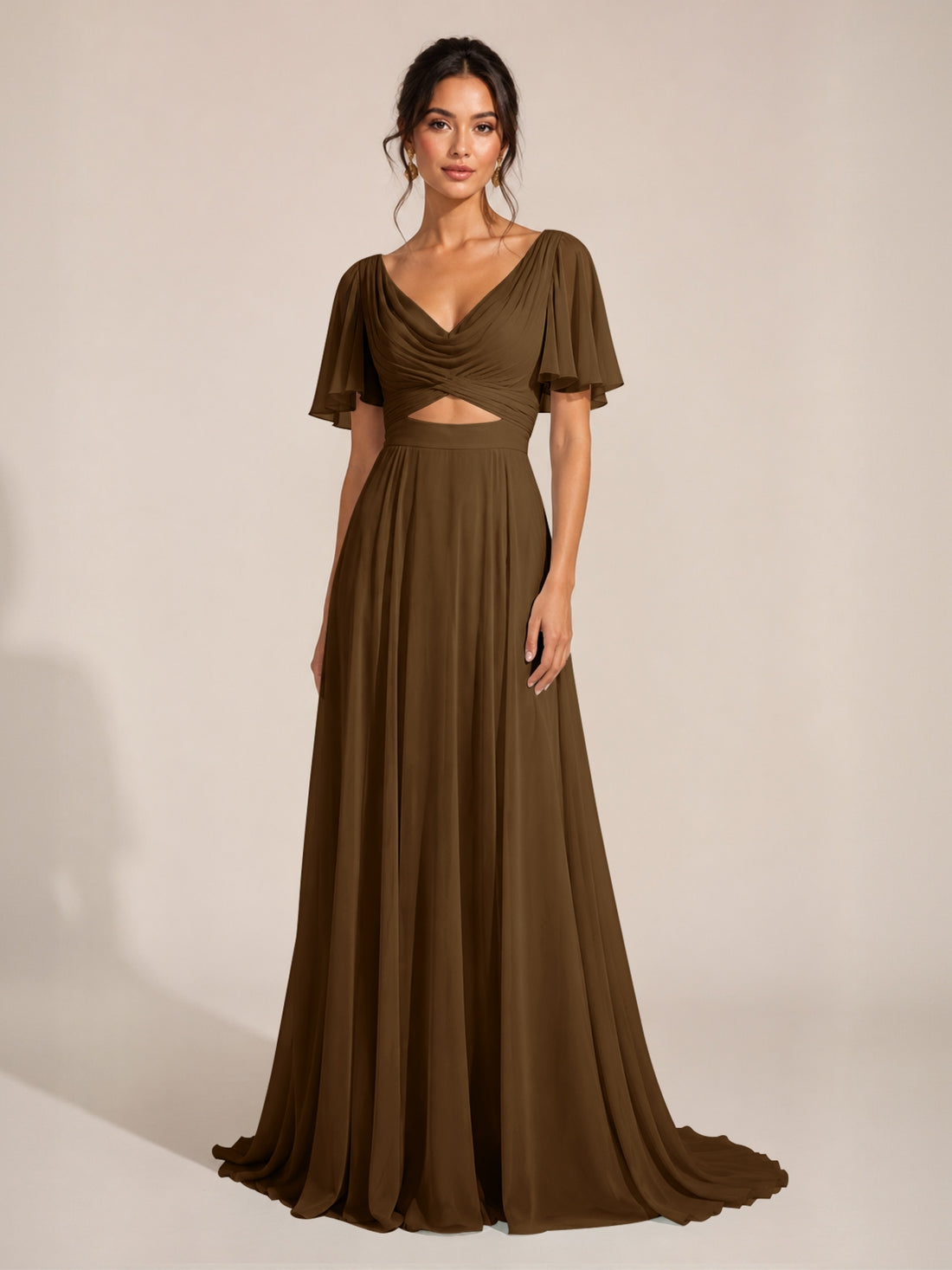 Cowl Neck Bridesmaid Dress with Cut-Out Detail
