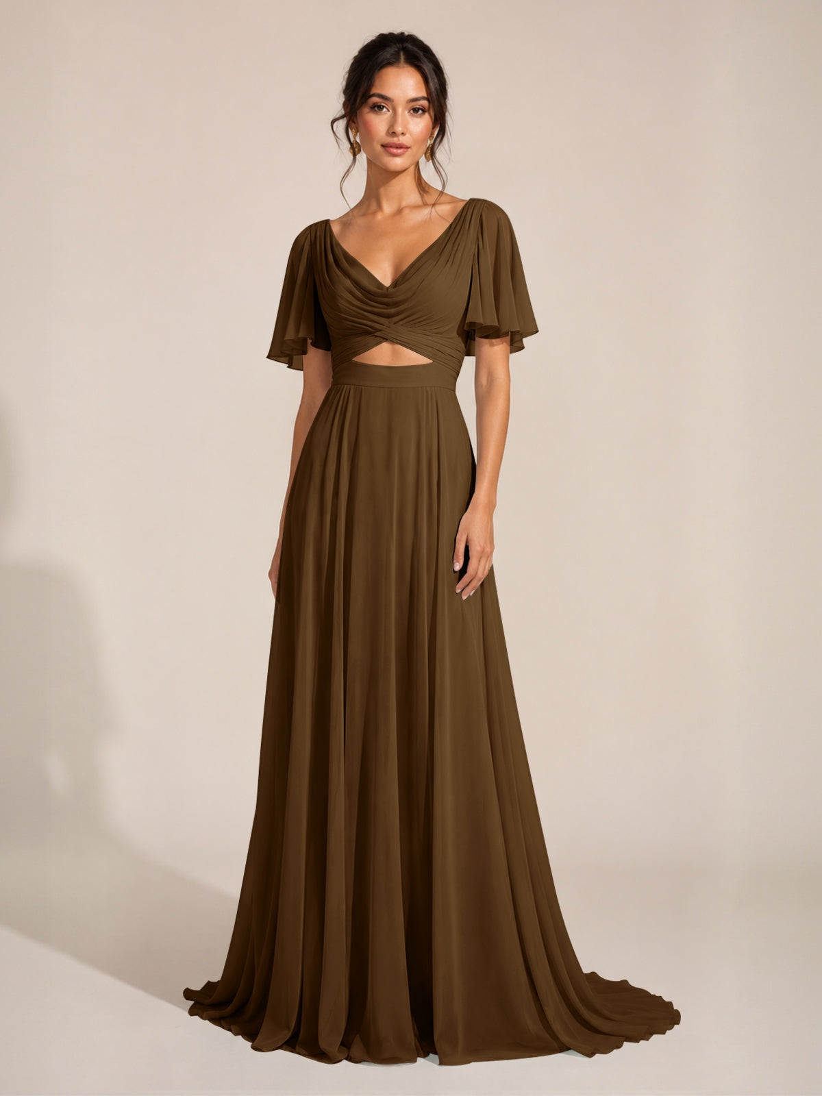 Cowl Neck Bridesmaid Dress with Cut-Out Detail