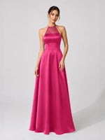 Satin Bridesmaid Dress with Illusion Halter Neck 