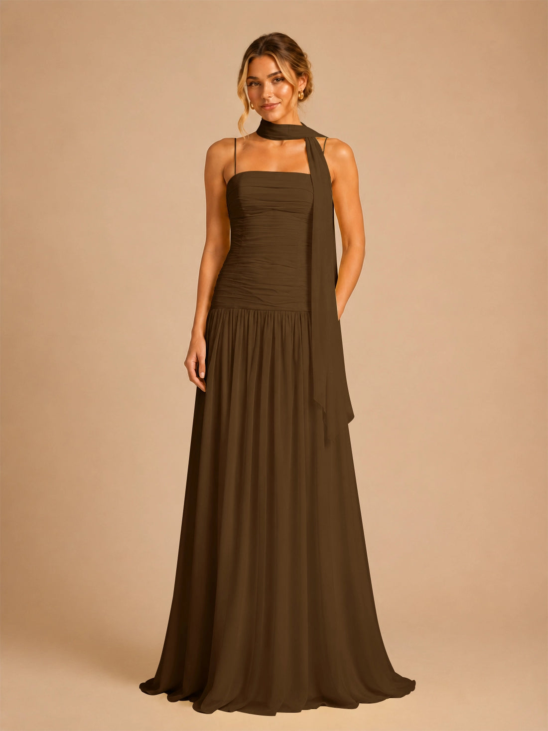 Chiffon Bridesmaid Dress with Scarf Detail 