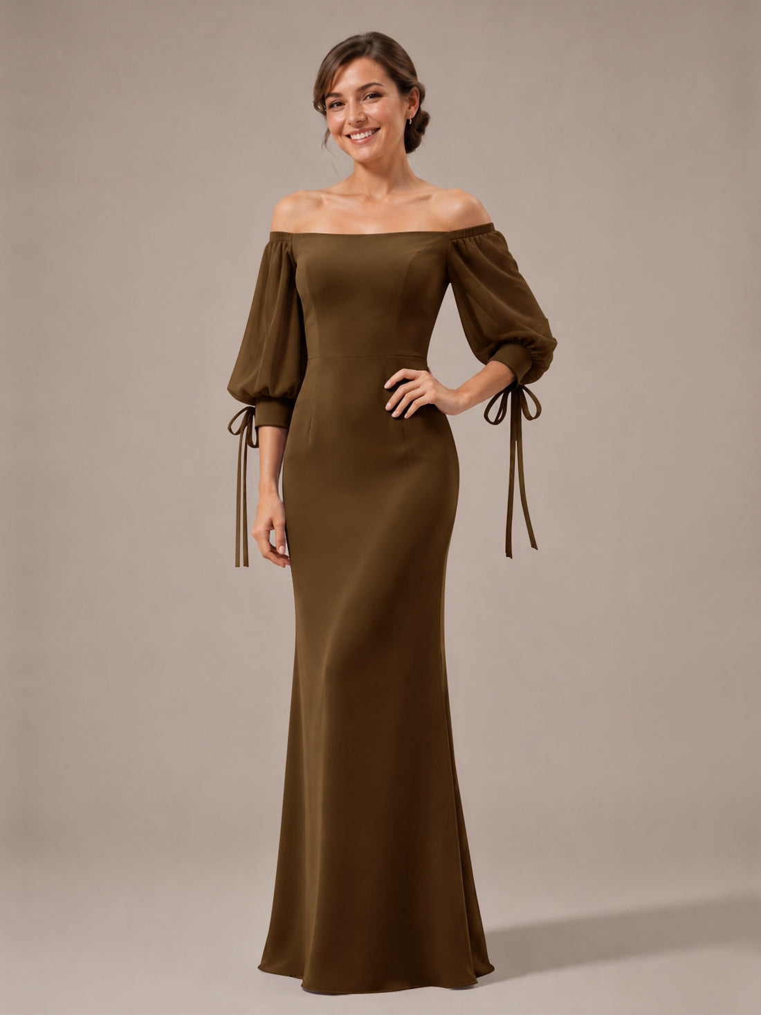 Mermaid Bridesmaid Dress with Puff Sleeves