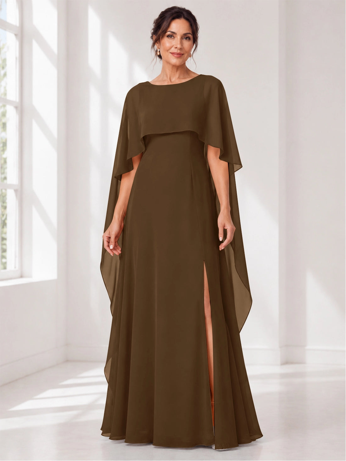 Chiffon Mother of the Bride Dress with Cape Overlay 