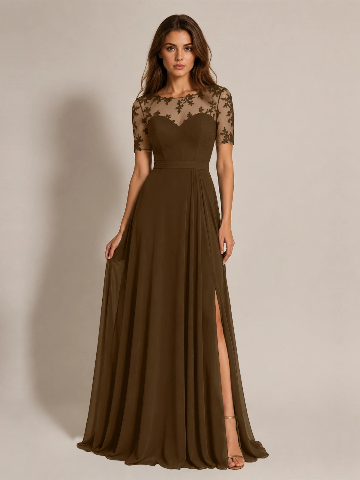 Lace Mother of the Bride Dress with Illusion Neckline 