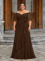 Chiffon Mother of the Bride Dress with 3D Rosette-Plus Size 