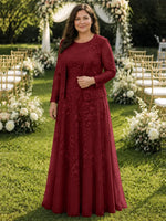 Two-Piece Lace Mother of the Bride Dress with Long Sleeves-Plus Size 