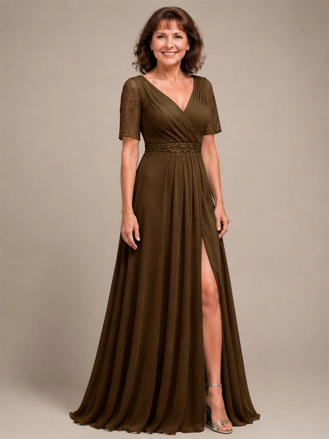 Surplice Neckline Mother of the Bride Dress with Slit 
