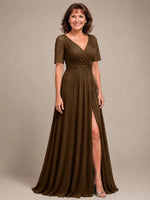 Surplice Neckline Mother of the Bride Dress with Slit 
