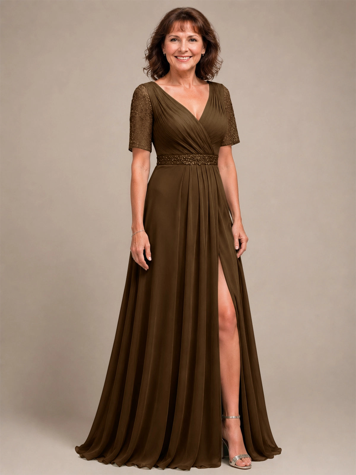 Surplice Neckline Mother of the Bride Dress with Slit 