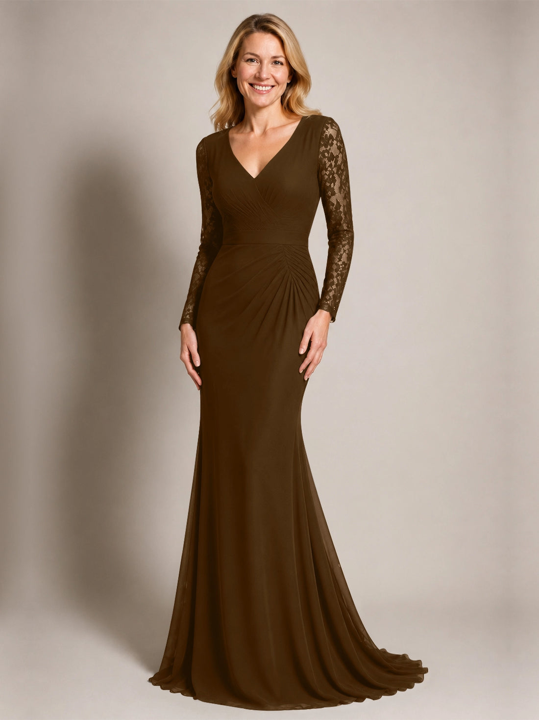 Mermaid Mother of the Bride Dress with Long Lace Sleeves 