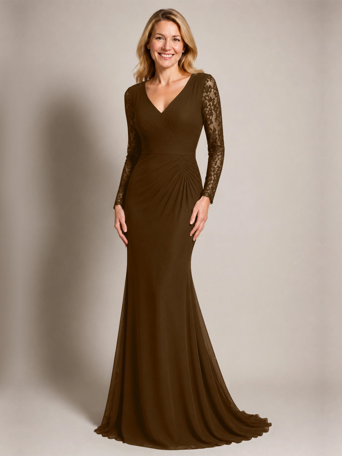 Mermaid Mother of the Bride Dress with Long Lace Sleeves 