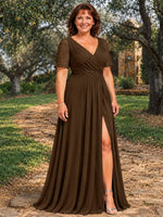 Surplice Neckline Mother of the Bride Dress with Slit-Plus Size 