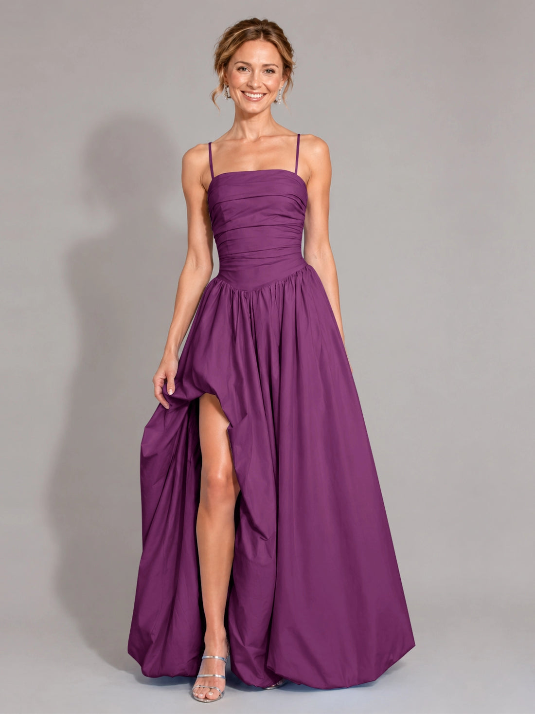 Iridescent Taffeta Prom Dress with High Slit 