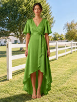V-neck Bridesmaid Dress with Flutter Sleeves