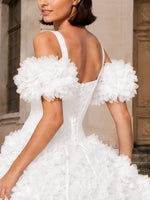 3D Floral Wedding Dress with Off-the-Shoulder Sleeves