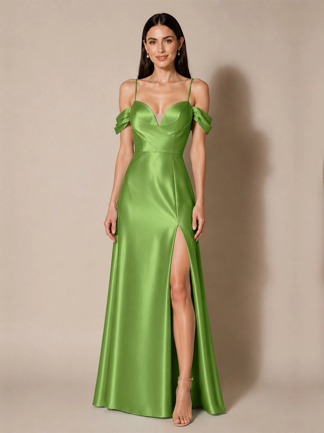 Silk-like Bridesmaid Dress with Cold Neckline 