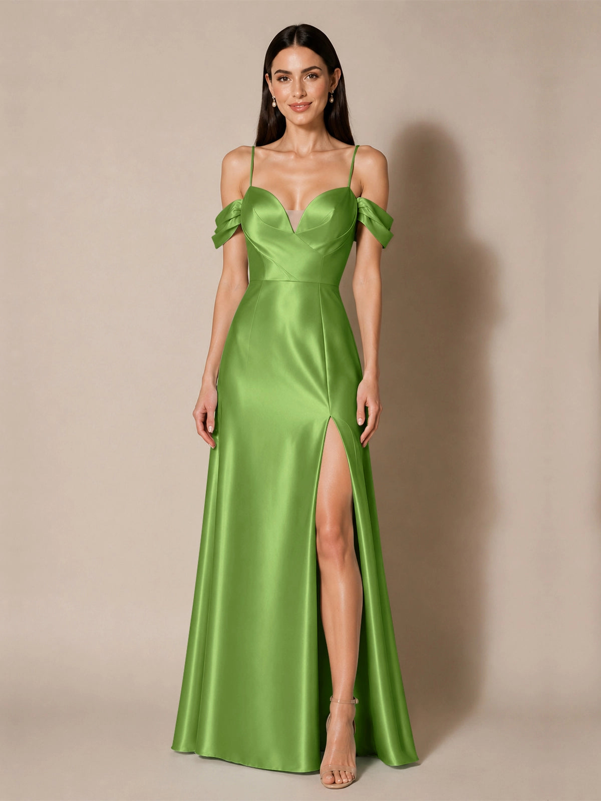 Silk-like Bridesmaid Dress with Cold Neckline 