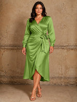 Silk-like Mother of the Bride Dress with Self-Tie Sash-Plus Size 