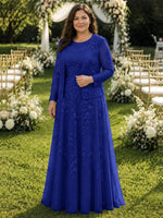 Two-Piece Lace Mother of the Bride Dress with Long Sleeves-Plus Size 