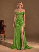 Silk-like Prom Dress with Crystal Detailing 