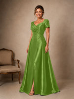 Silk-like Prom Dress with Short Sleeves 