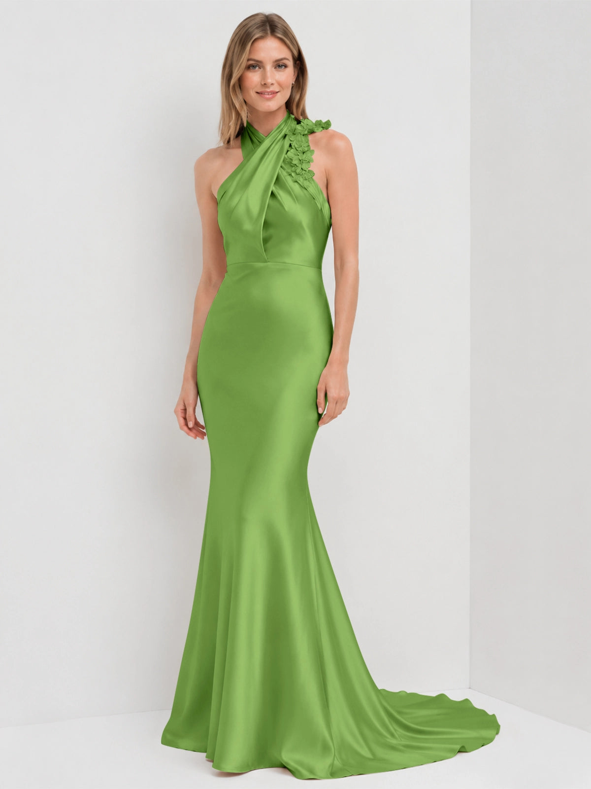 Silk-like Bridesmaid Dress with 3D Floral 
