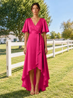 V-neck Bridesmaid Dress with Flutter Sleeves