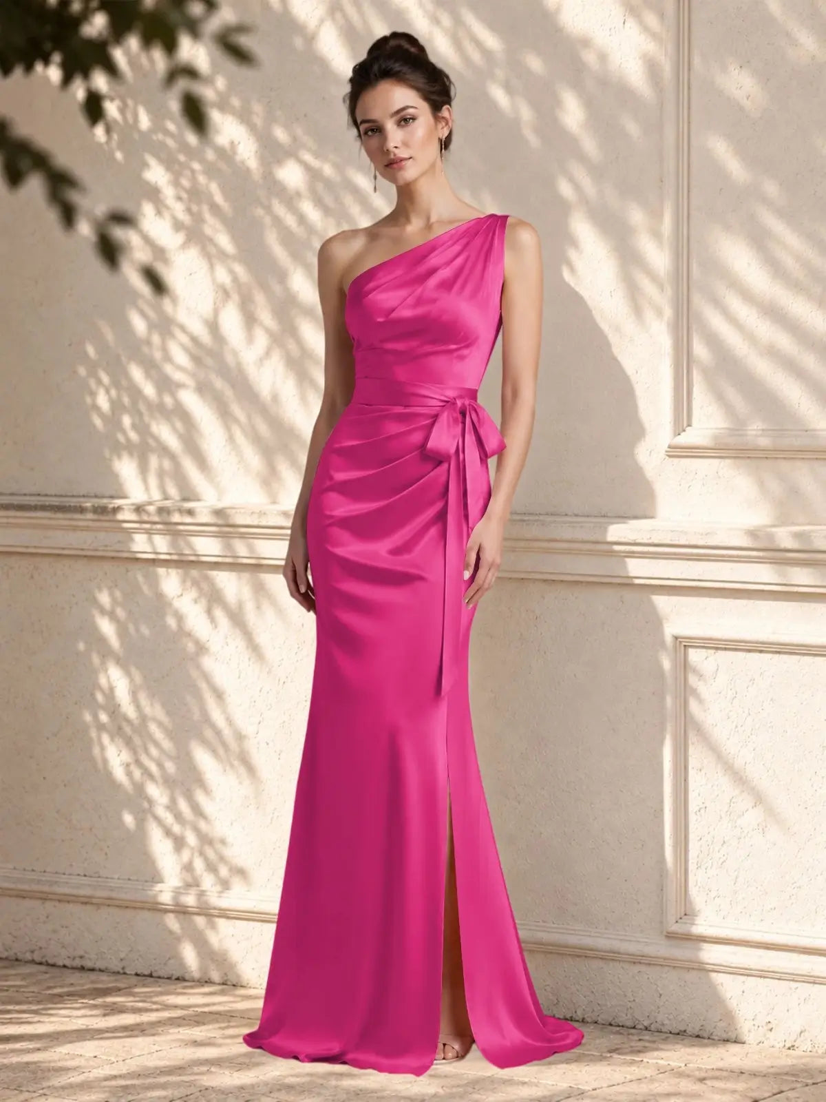 One-Shoulder Bridesmaid Dress with Sash
