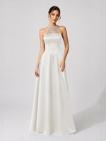 Satin Bridesmaid Dress with Illusion Halter Neck 