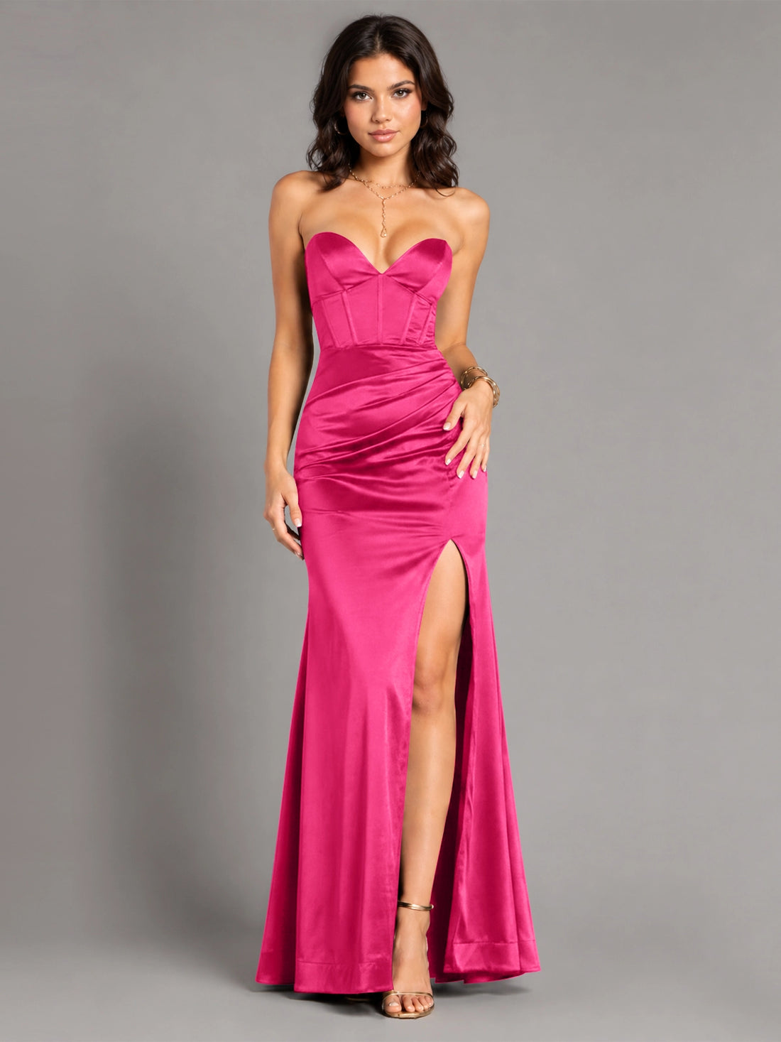 Silk-like Prom Dress with High Slit 