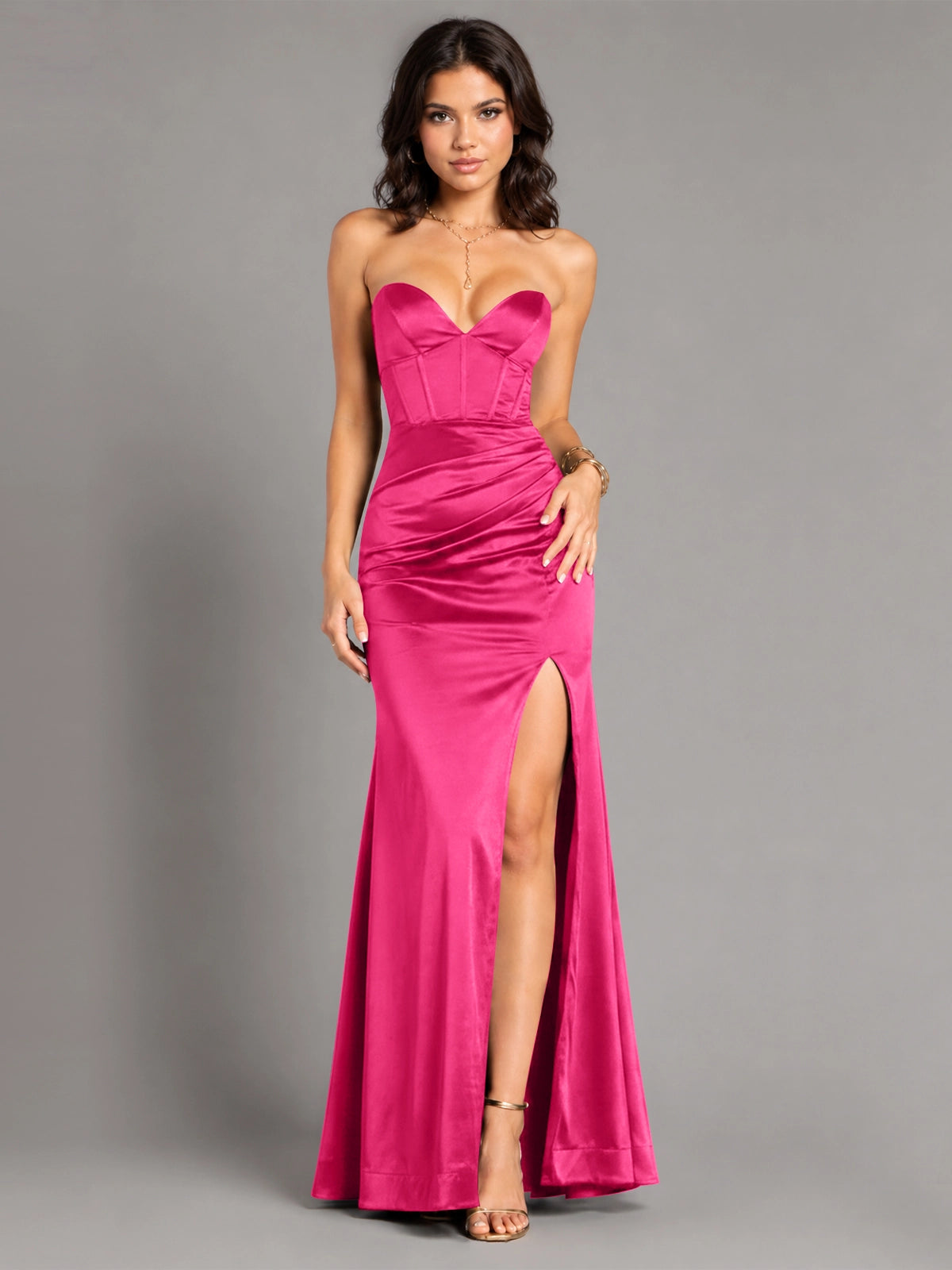 Silk-like Prom Dress with High Slit 