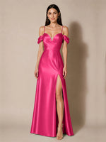 Silk-like Bridesmaid Dress with Cold Neckline 