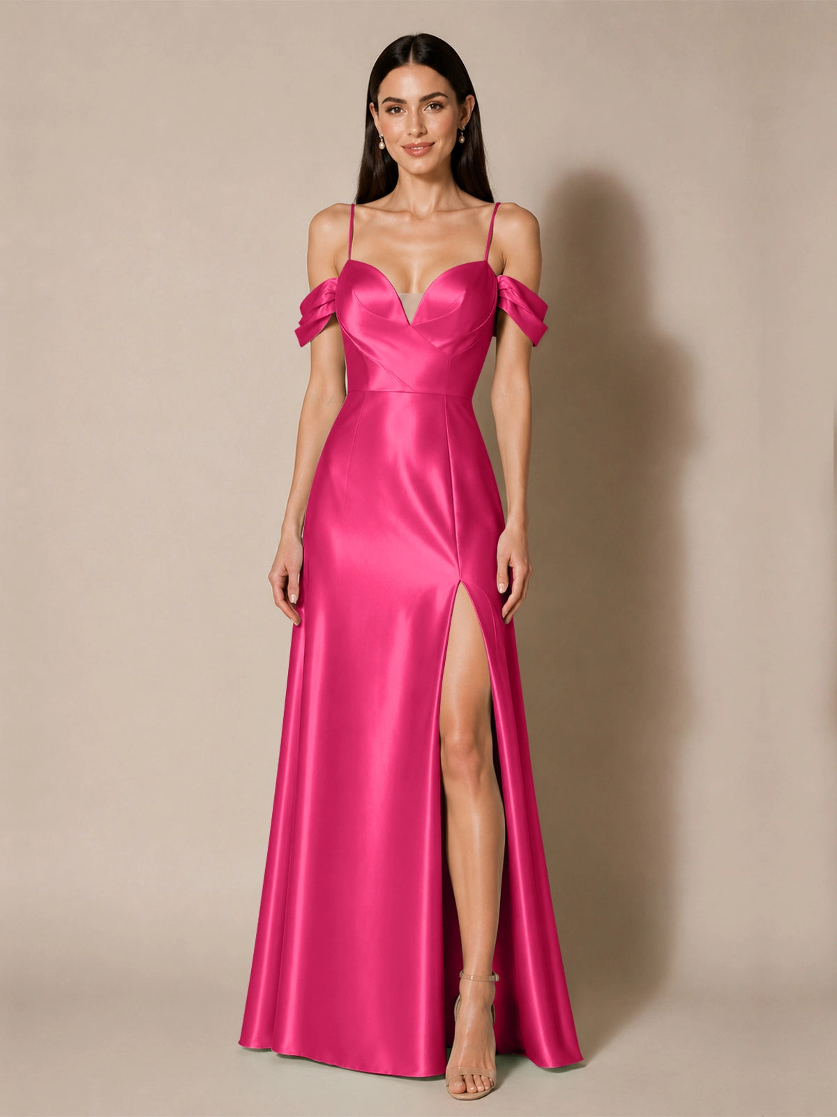 Silk-like Bridesmaid Dress with Cold Neckline 
