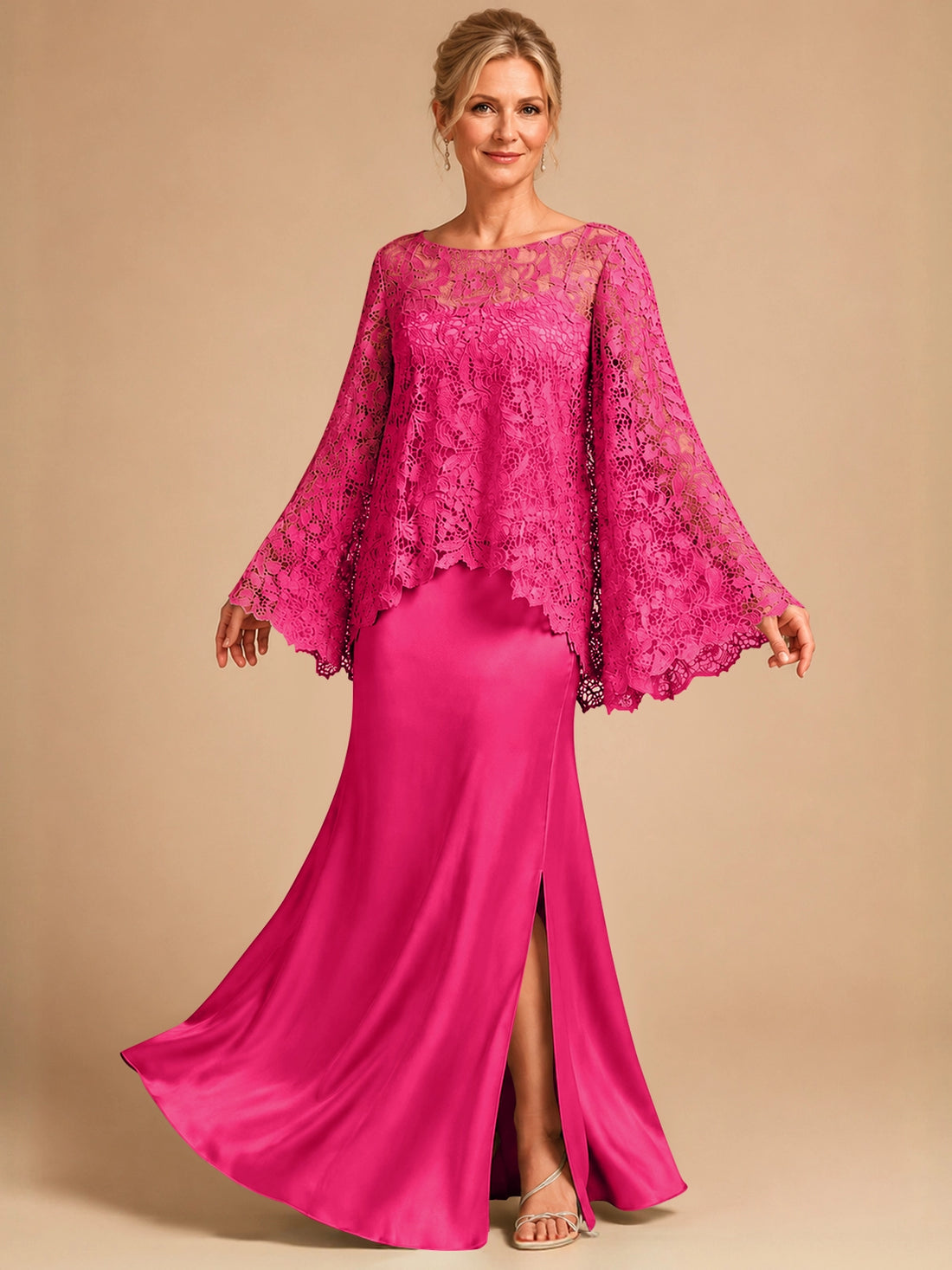Two-piece Mother of the Bride Dress with Lace Top 