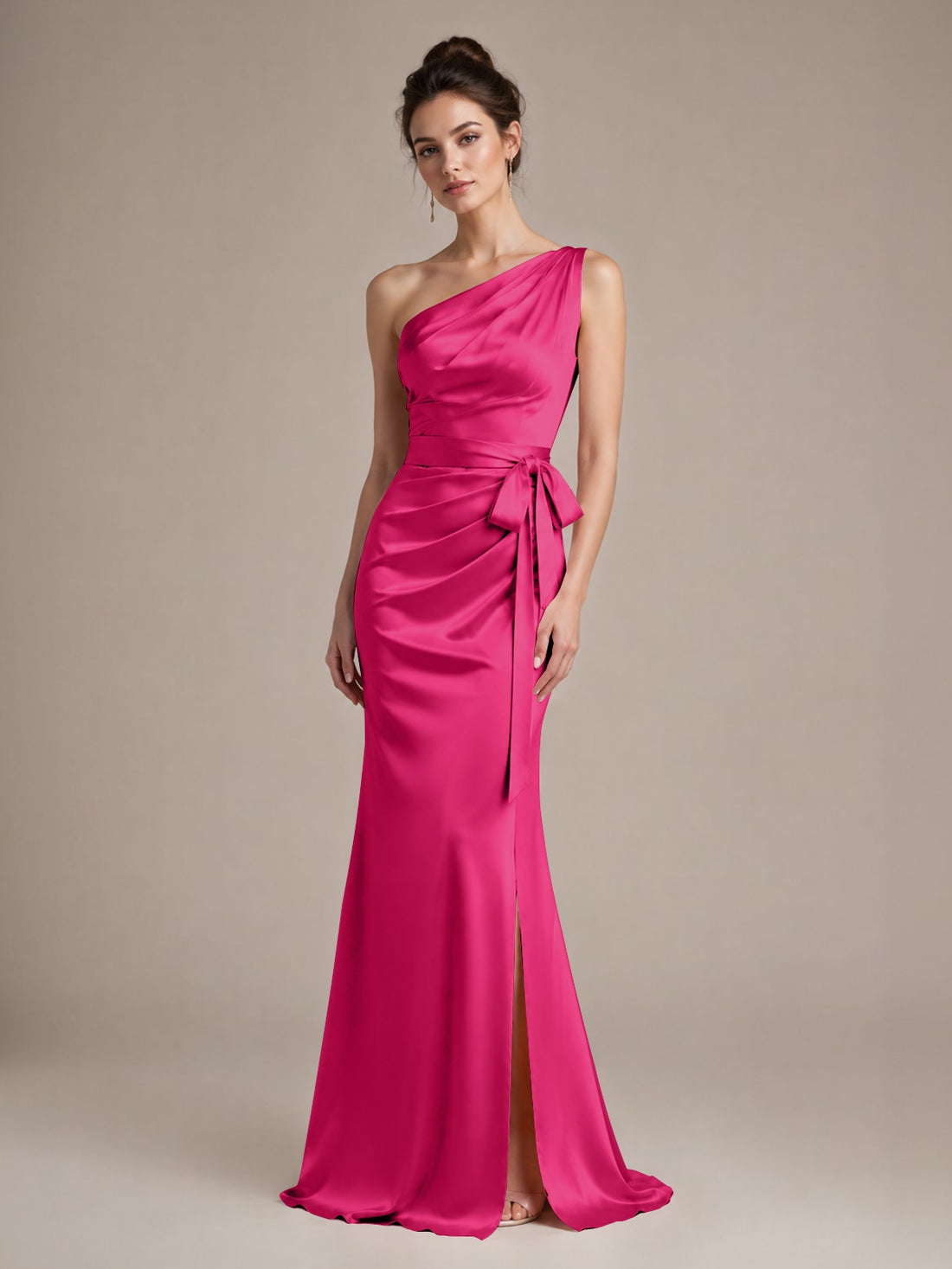 One-Shoulder Bridesmaid Dress with Sash