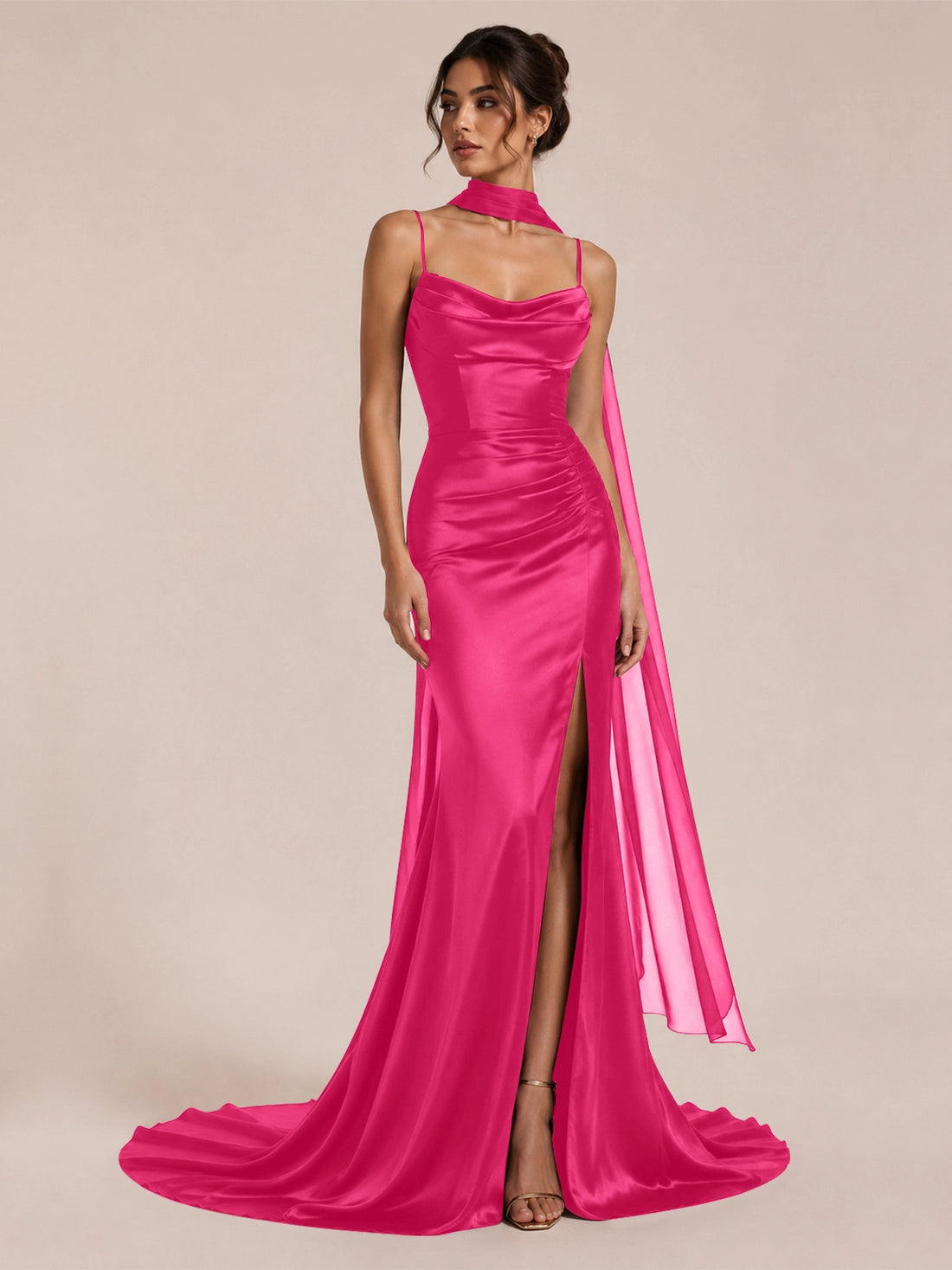 Mermaid Bridesmaid Dress with Neck Scarf 