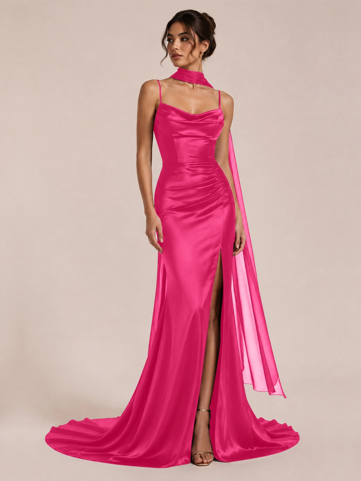 Mermaid Bridesmaid Dress with Neck Scarf 