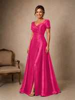 Silk-like Prom Dress with Short Sleeves 